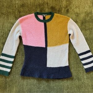 ALEXACHUNG Multicolor Patchwork Crew Neck Sweater